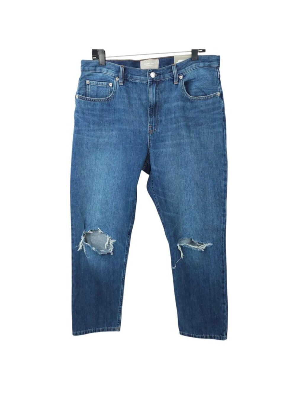 Everlane The Summer Jean 32 R High Rise Straight Leg Distressed Ripped Knees NEW
